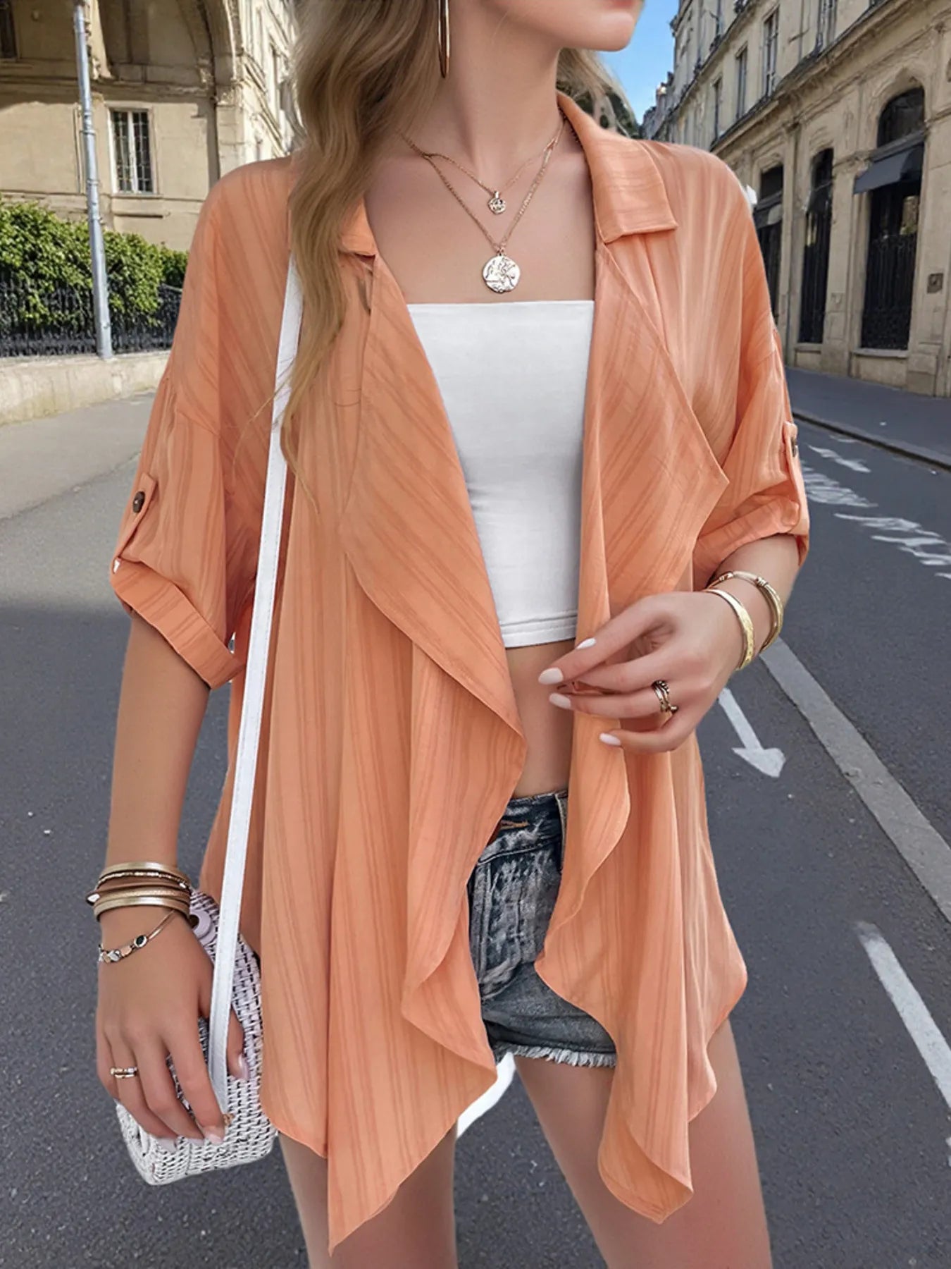 Open Front Half Sleeve Cardigan - kinko