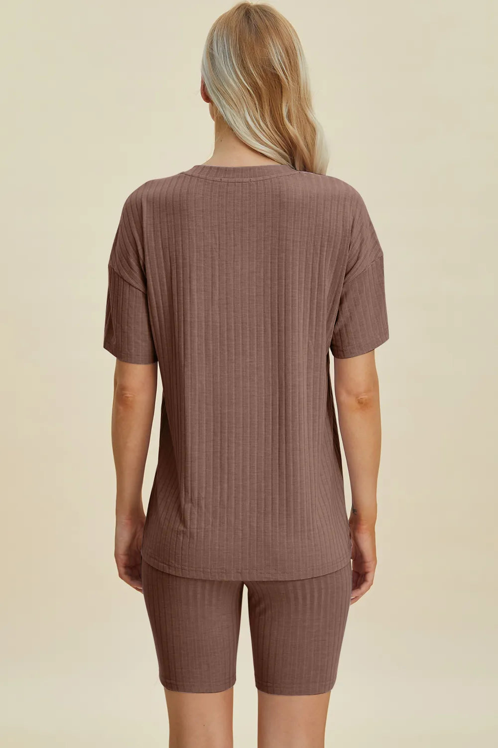 Basic Bae Full Size Ribbed V-Neck Short Sleeve Top and Shorts Set - kinko
