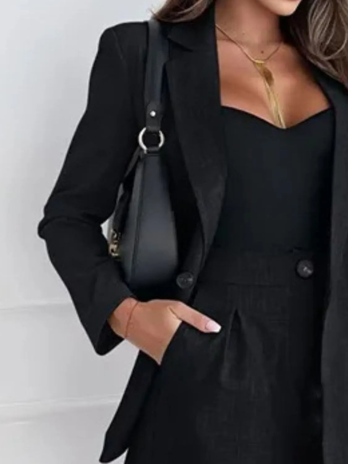 One Button Lapel Collar Blazer and Shorts Set - kinko