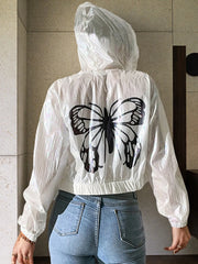 Butterfly Back Zip Up Hooded Jacket - kinko