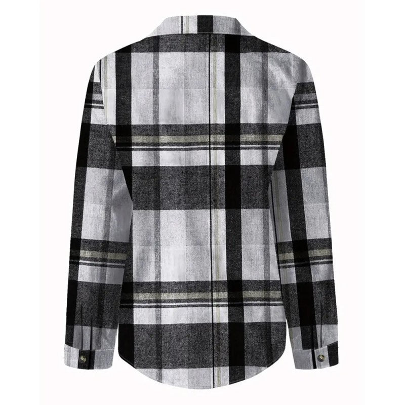 Women's Casual Plaid Long Sleeve Shirt - Button-Down Top With Chest Pocket, Classic Lapel Collar For Office & Weekend Wear - kinko