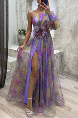 New Party Mesh Slanted Shoulder Dress INS Casual And Fashionable Women's Long Skirt - kinko