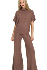 Zenana Sweater Mock Neck Top & Long Pants Set - kinko
