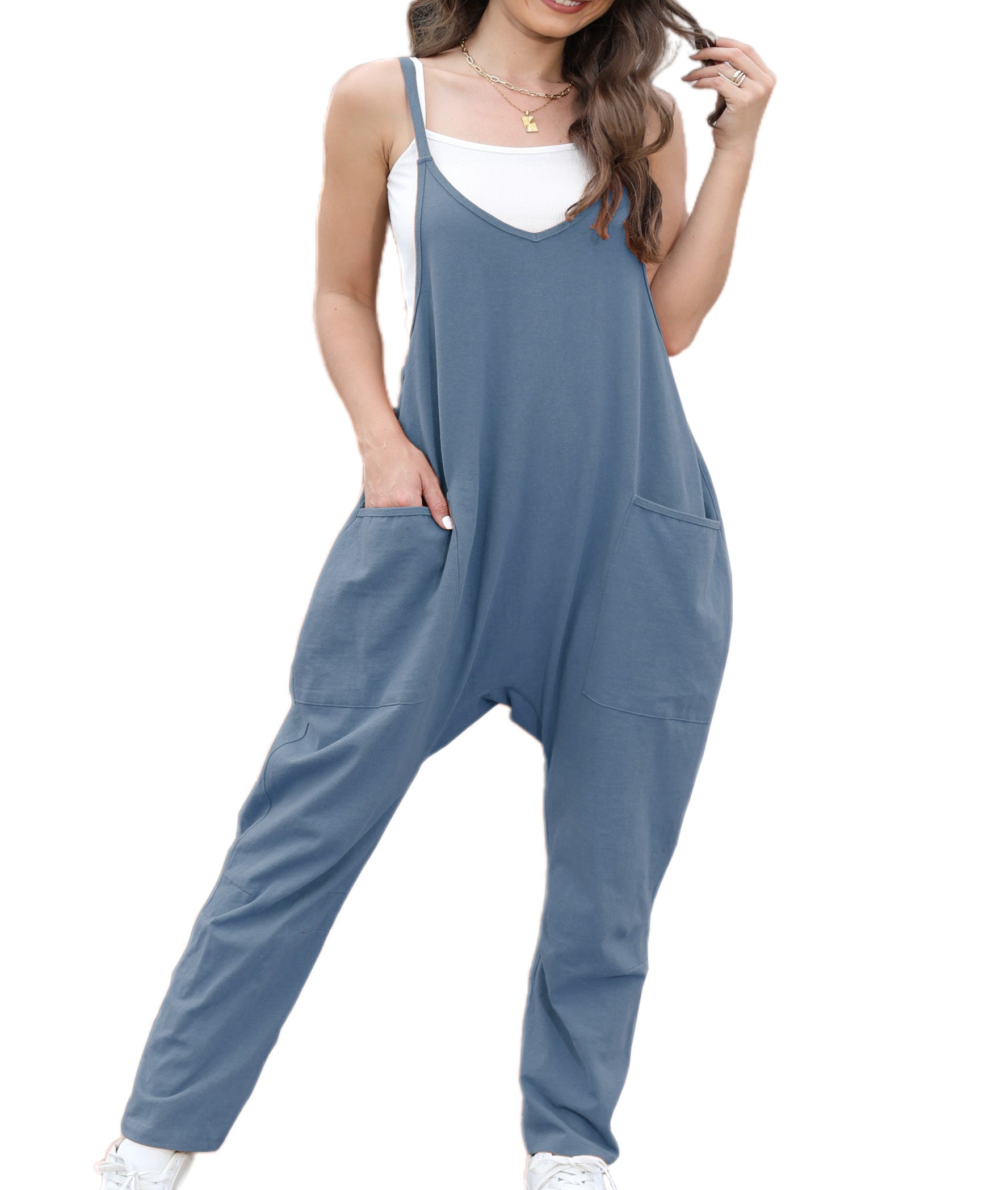 Self-pick-up Only Women's Casual Sleeveless Backless Loose Solid Color Jumpsuit Loose Stretch Pants Zipper Jumpsuit With Pockets Only Self-pickup Is Supported - kinko