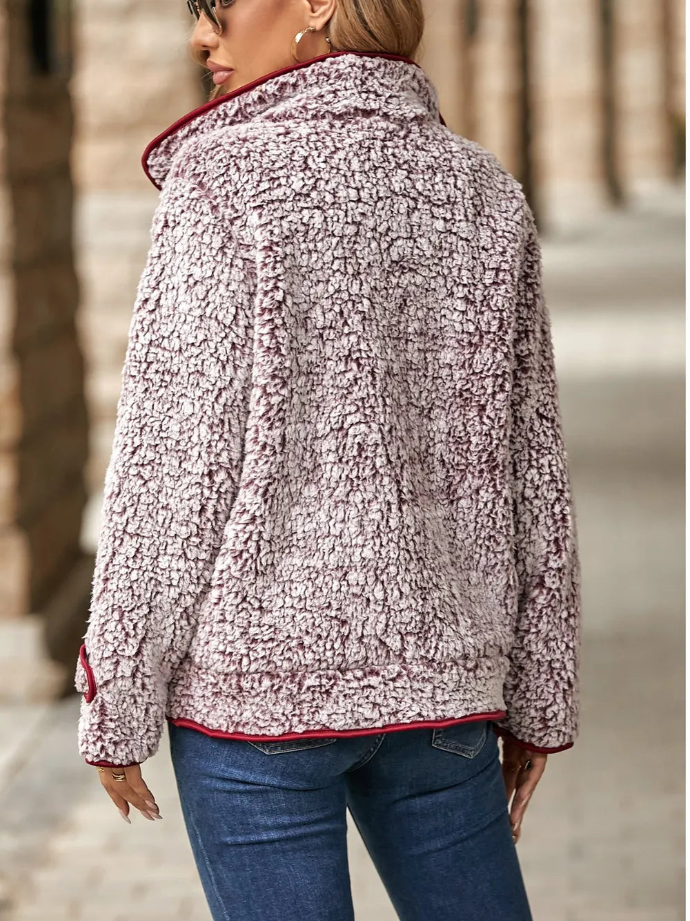 Fuzzy Pocketed Button Up Jacket - kinko