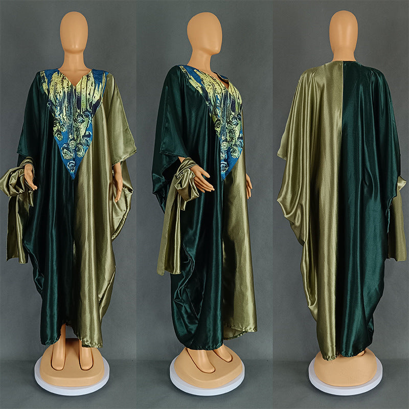 Ethnic Style Loose Plus Size Color-matching Dress - kinko
