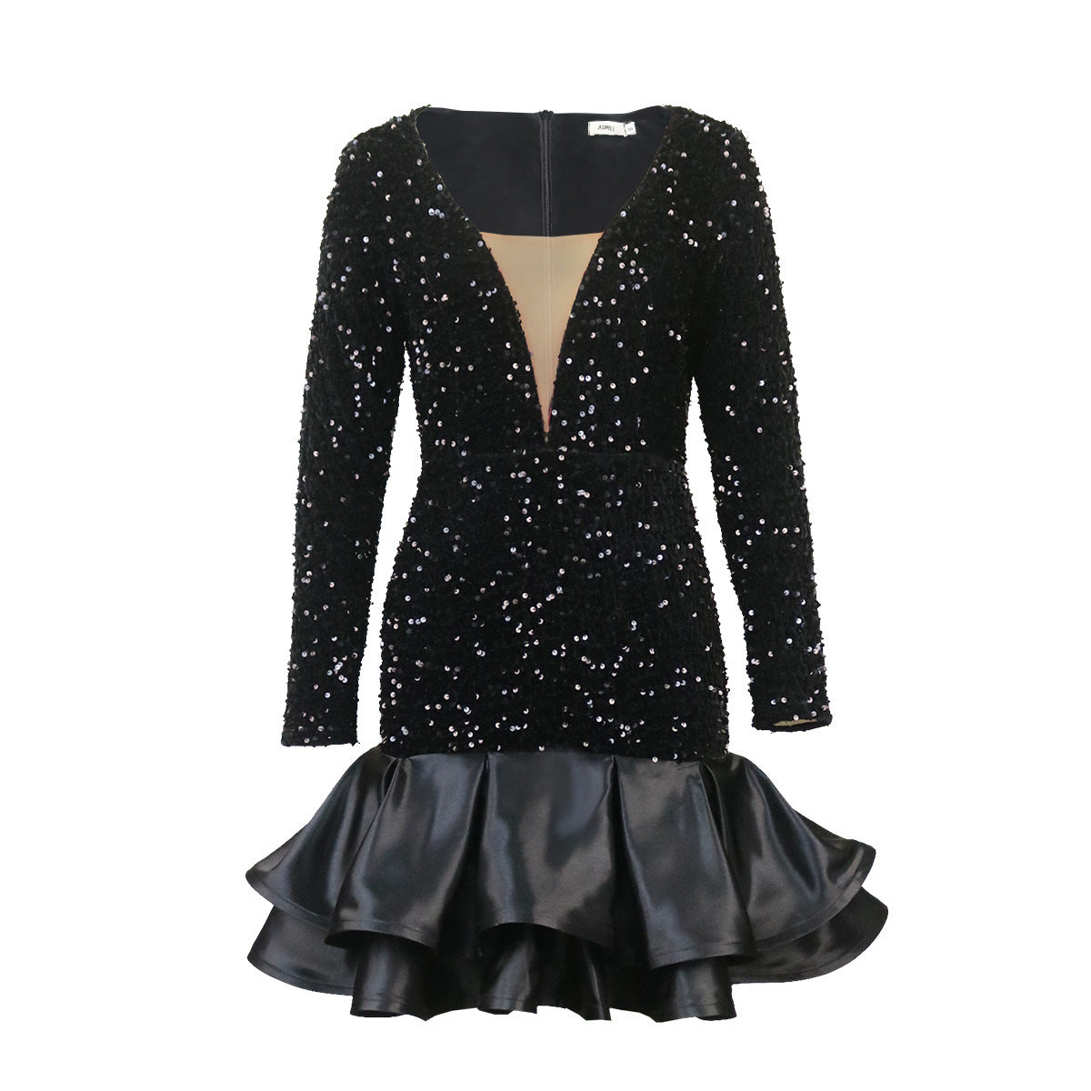 See-through Deep V-neck Sequins Dress Banquet Ball Party Short Dress - kinko