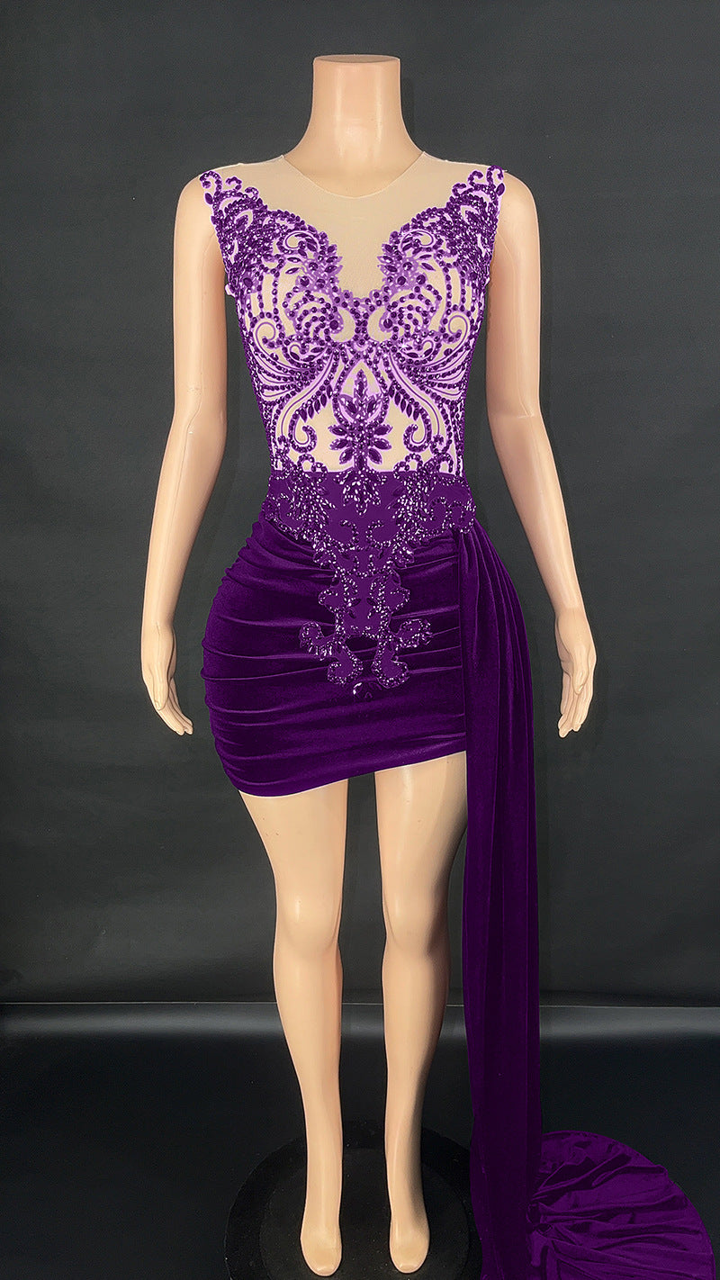 Summer Luxury Evening Dress Female Singer Stage Costume Senior Dress Side Trailing Skirt - kinko