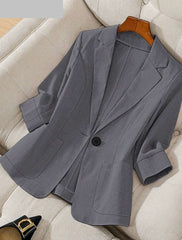 Women's Spring Autumn Stand Collar Long Sleeve Casual Solid Color Blazer - kinko