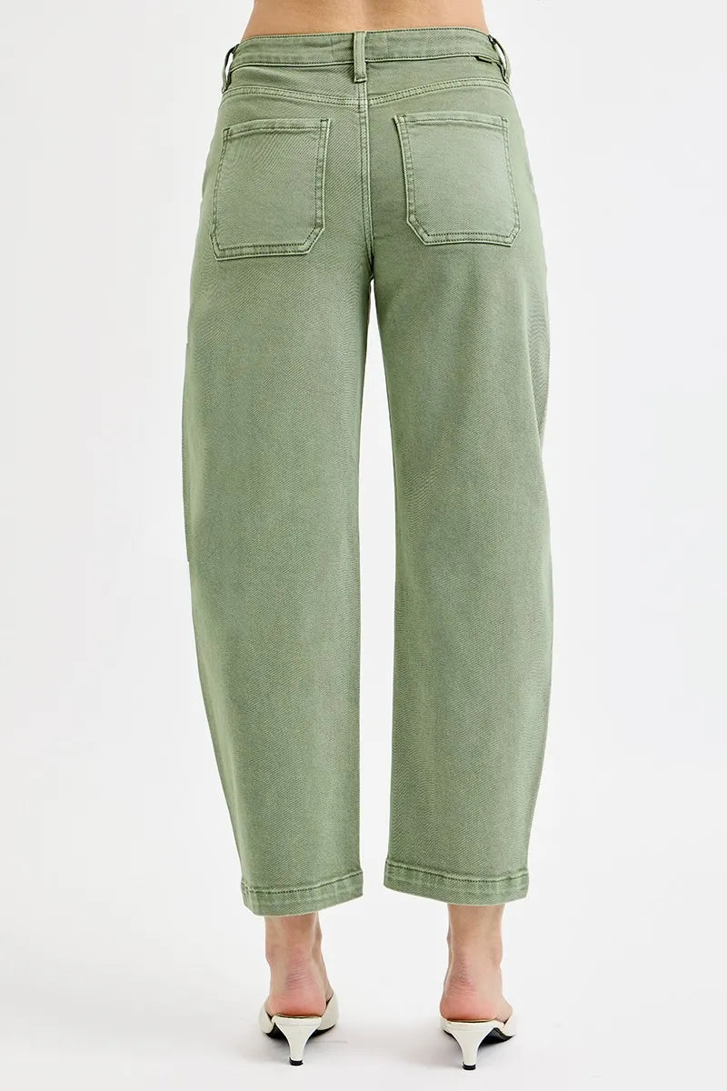 RISEN Full Size Tummy Control High Rise Crop Barrel Jeans Plus Size - kinko