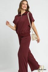 Umgee Full Size Half-Zip Short Sleeve Top Plus Size - kinko