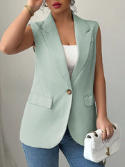 One Button Sleeveless Blazer - kinko