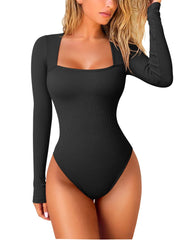 Oumeiya Sexy Rib Square Collar Long Sleeve Belly Contracting Casual Women's Jumpsuit - kinko