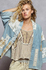 POL Floral Patches Open Front Cardigan - kinko