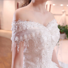 Shoulder-to-shoulder Wedding Dress Bridal Lace Plus Size Thin Shoulder Wedding Dress - kinko