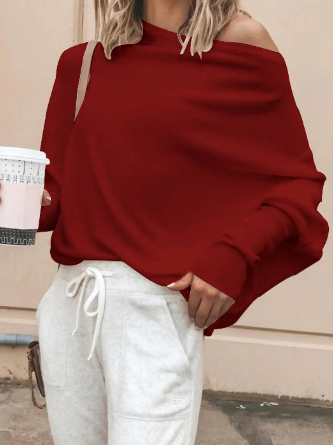 Full Size Single Shoulder Ribbed Knit Top Plus Size - kinko