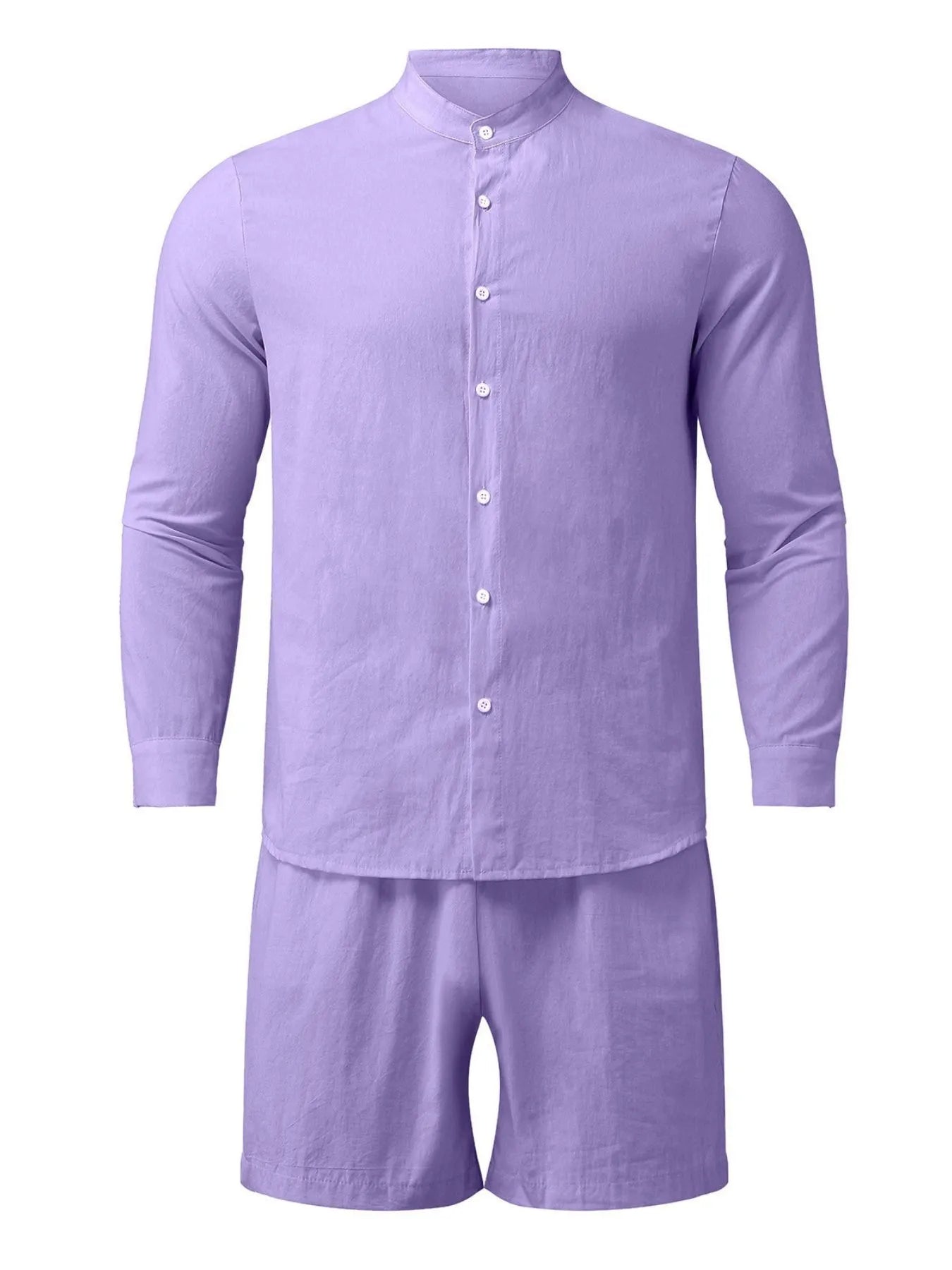 Men's Full Size Button Up Long Sleeve Shirt and Shorts Set Plus Size - kinko