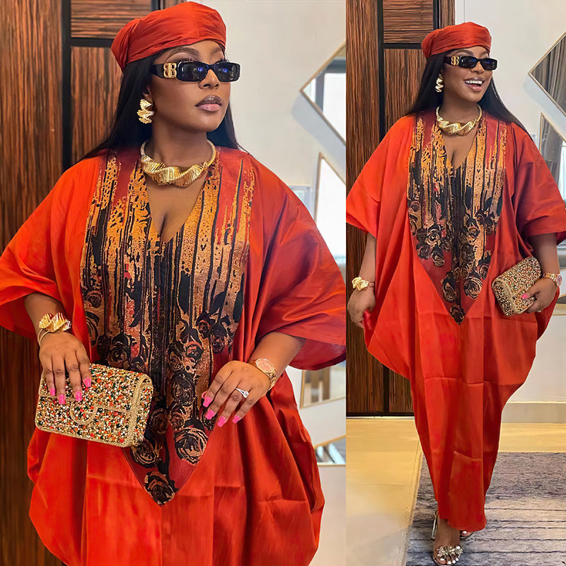 Ethnic Style Loose Plus Size Color-matching Dress - kinko