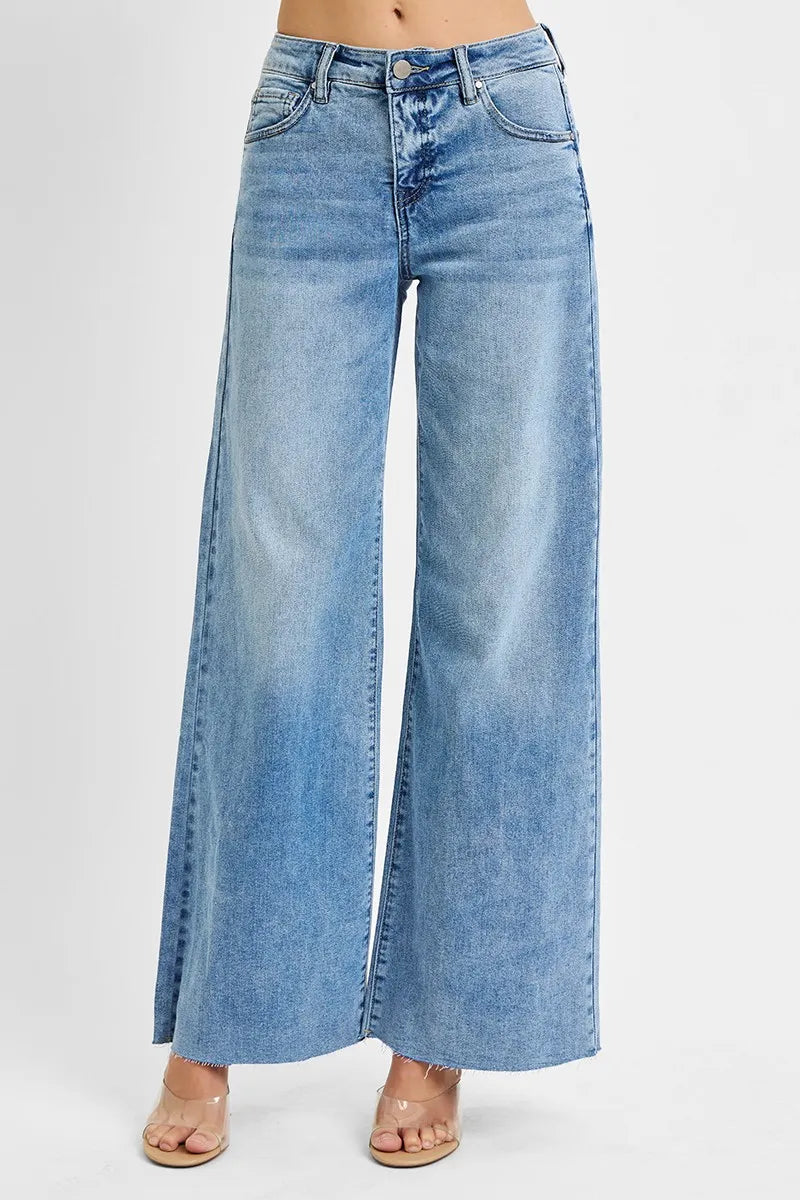 RISEN Full Size Tummy Control High Rise Ankle Palazzo Jeans Plus Size - kinko