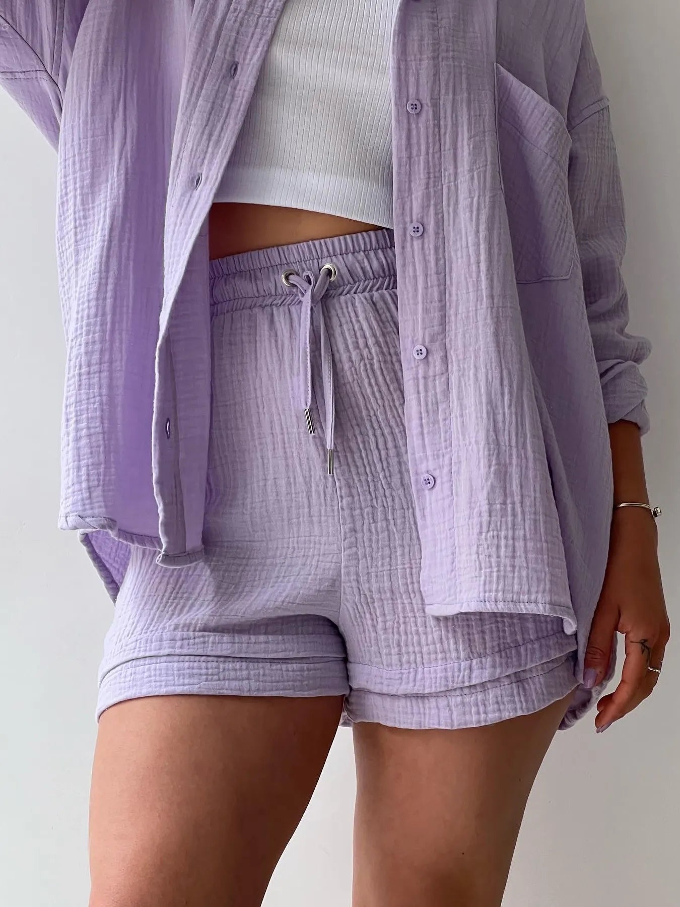 Button Up Shirt and Shorts Set - kinko