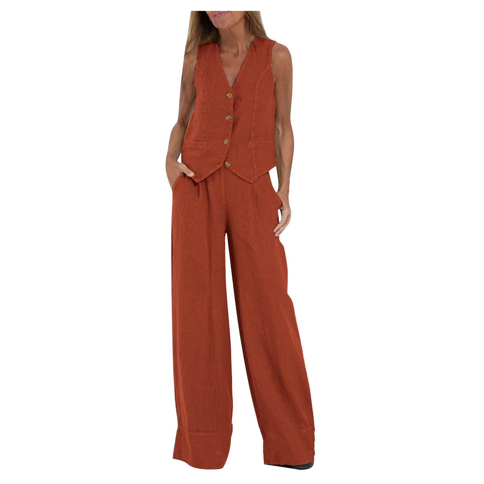 Hot Selling New Trendy Patchwork Vest & Pants Set - Breathable Linen Casual Outfit - kinko