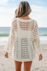 Hollow Out Drop Shoulder Sweater - kinko