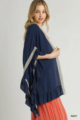 Umgee Ruffle Trim Kimono with Crochet Accent - kinko