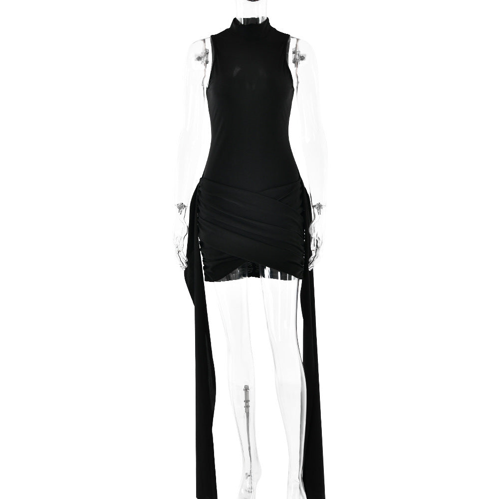 Women's Sexy Sleeveless Bodycon Mini Dress With Side Slit & Tie Detail - Stretchy Clubwear Party Dress - kinko