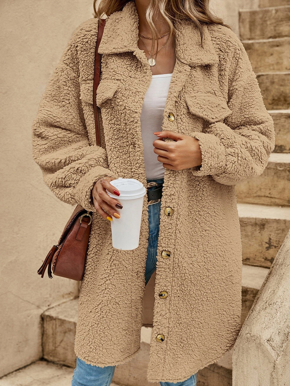Collared Button Down Coat - kinko