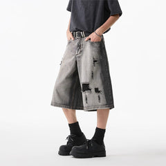 High Street Water Washed Hole Denim Shorts - kinko