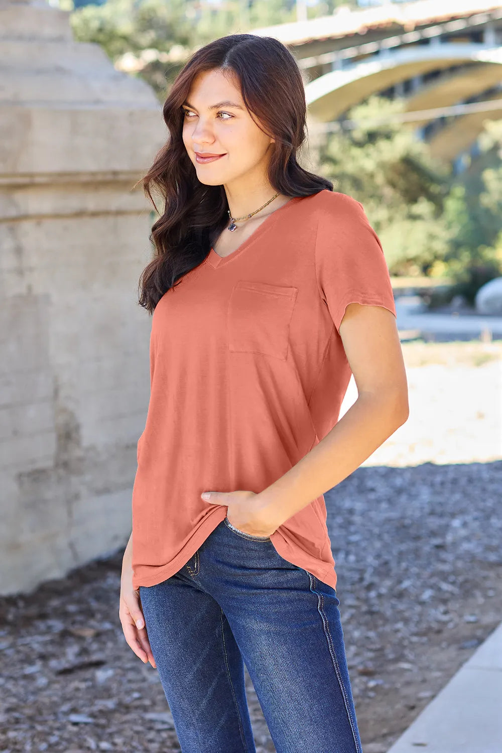 Basic Bae Bamboo Full Size V-Neck Short Sleeve T-Shirt - kinko
