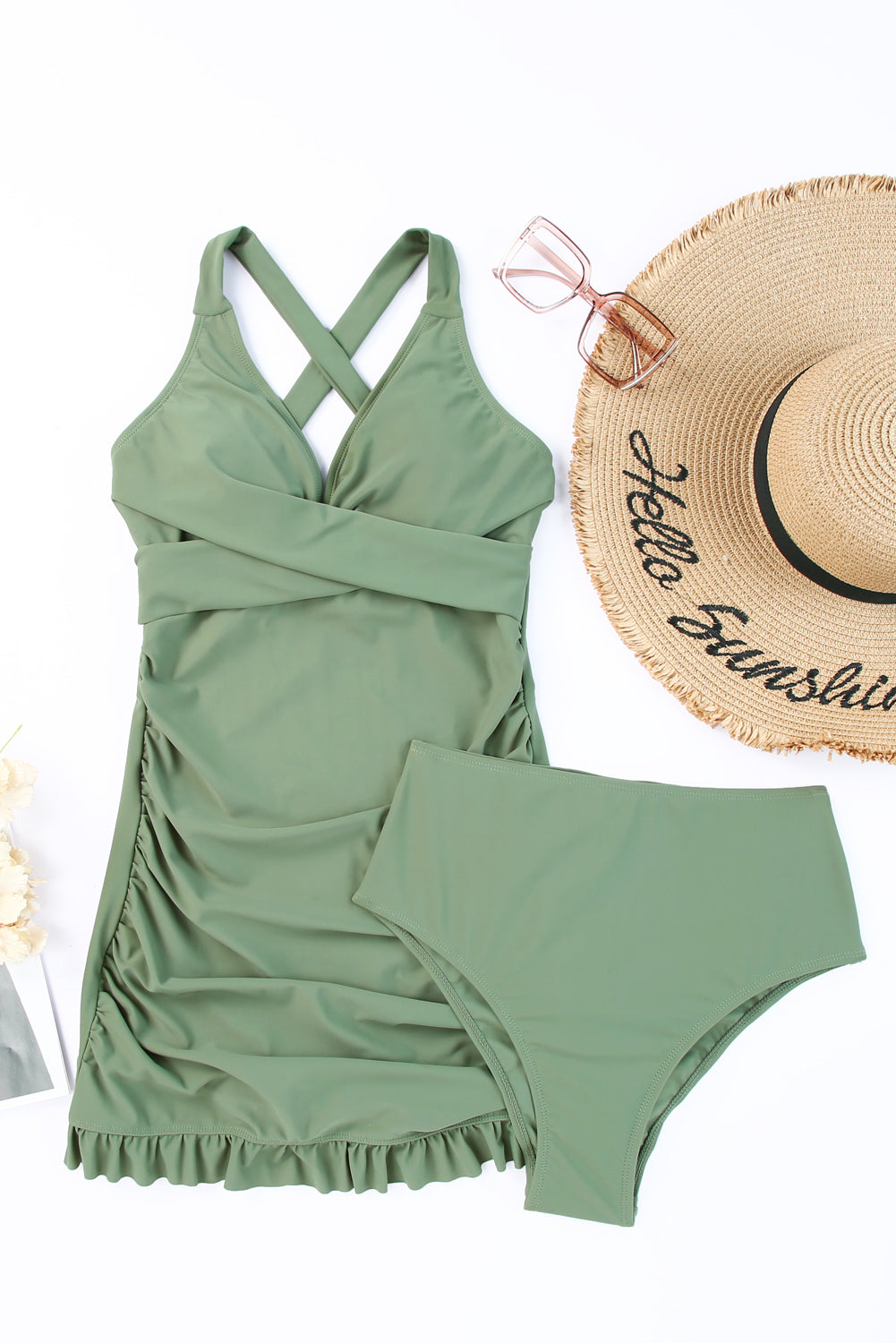 Tie Back Sleeveless Swim Dress and Bottoms Set - kinko