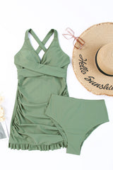Tie Back Sleeveless Swim Dress and Bottoms Set - kinko