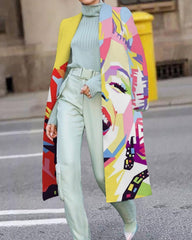 Fall Winter Elegant Women Fashion Lapel Collar Button Long Coat