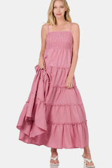 Zenana Woven Smocked Tiered Cami Maxi Dress - kinko