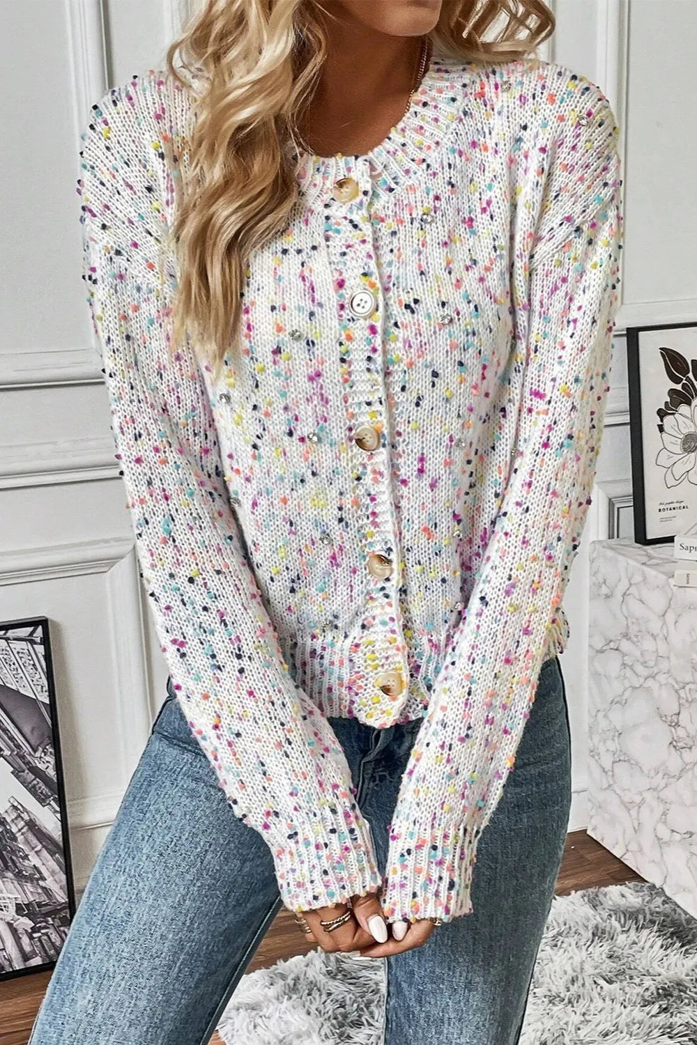 Confetti Button Up Long Sleeve Cardigan - kinko