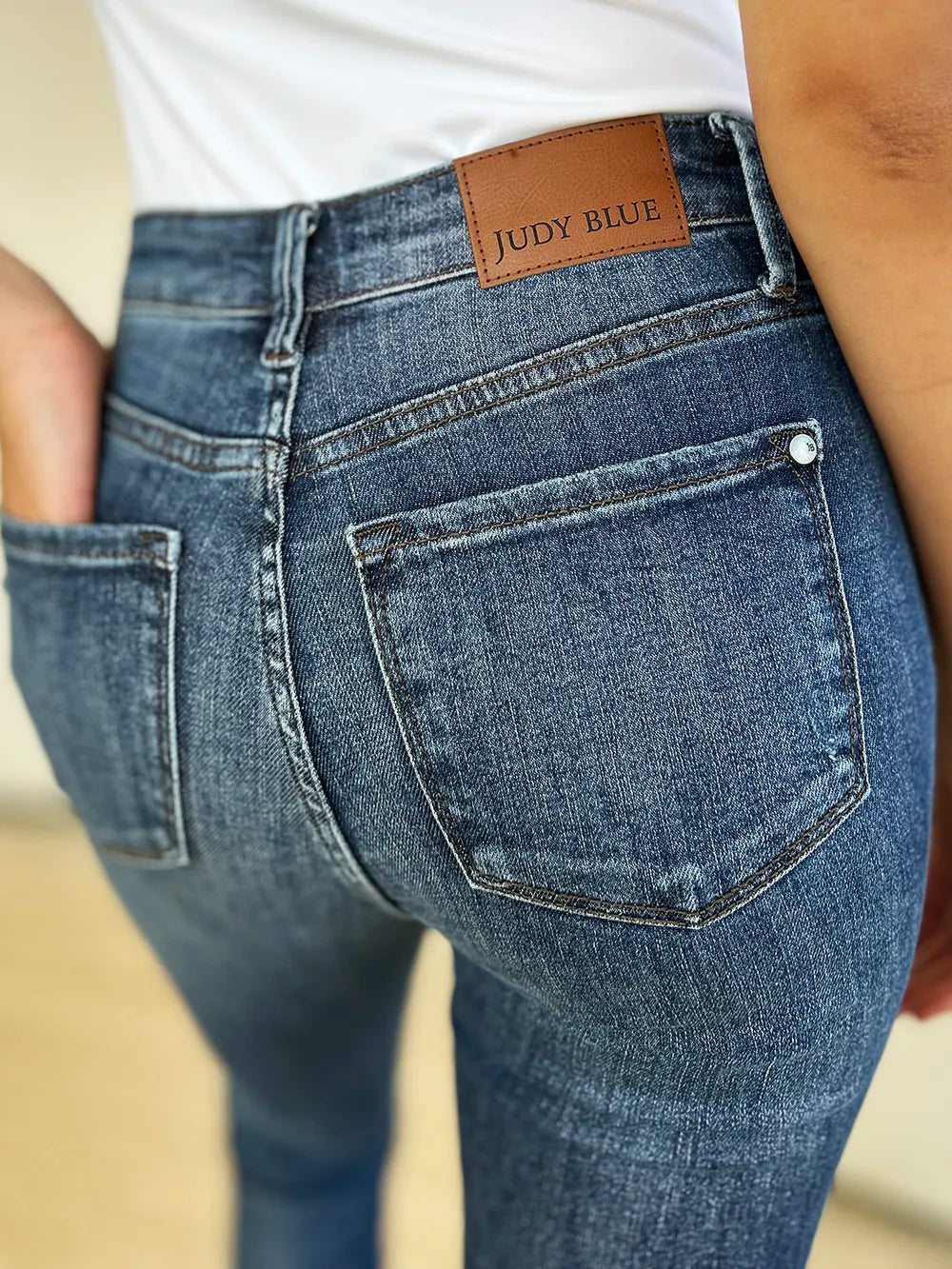 Judy Blue Full Size Mid Waist Distressed Slim Jeans - kinko