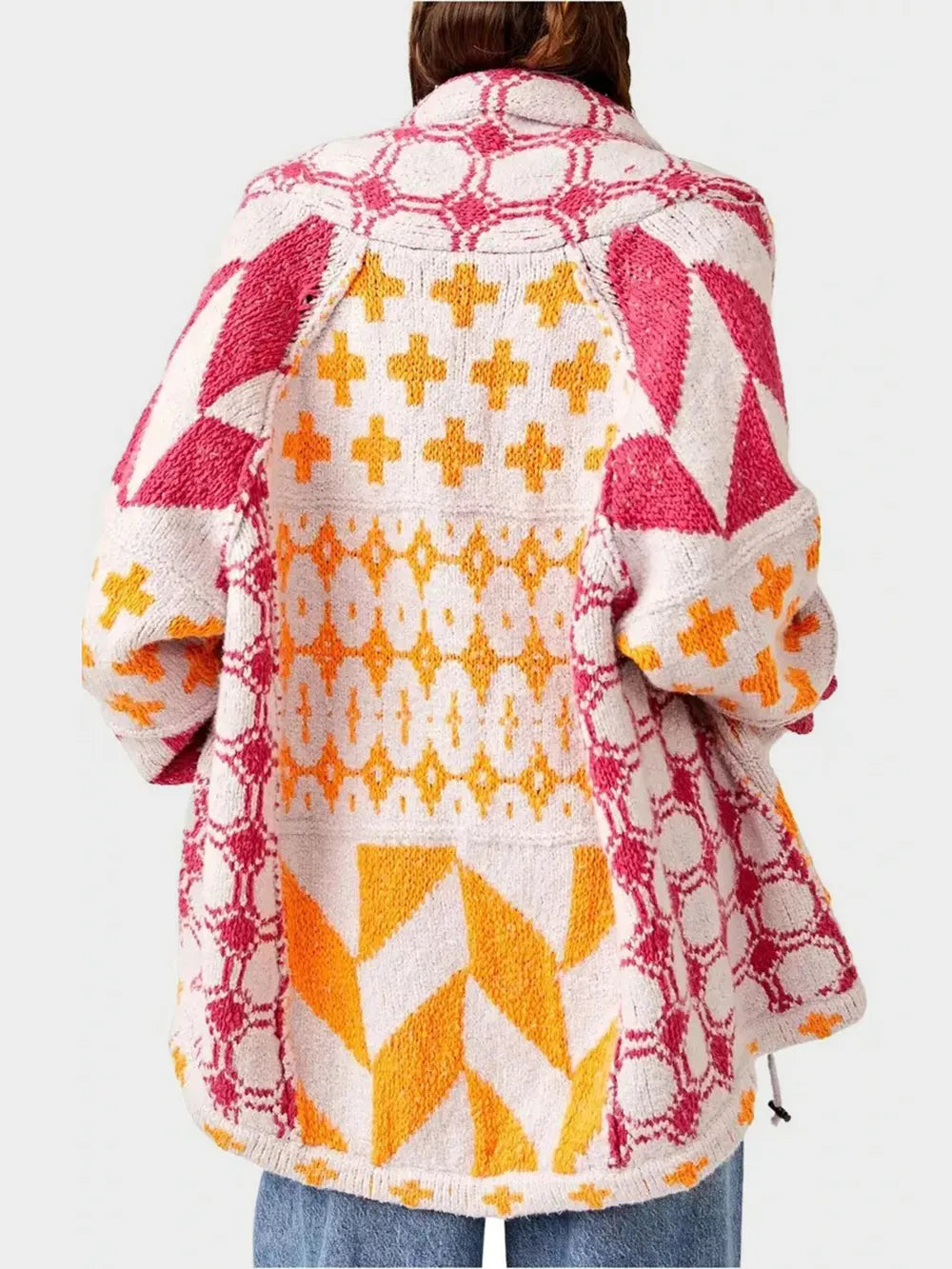 Collared Neck Long Sleeve Cardigan - kinko