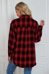 Plaid Button Up Dropped Shoulder Outerwear - kinko