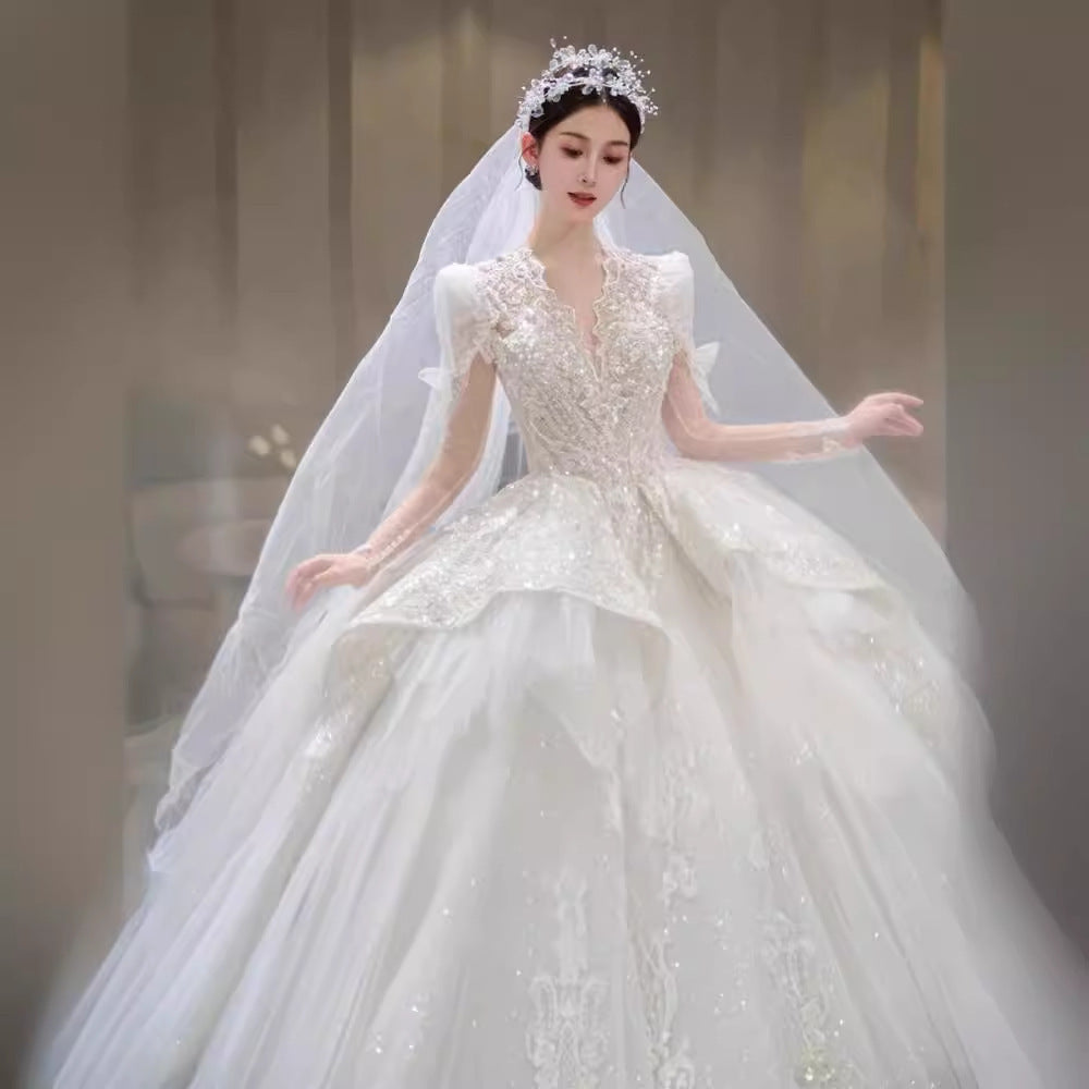 Bride Main Yarn Long Sleeve Heavy Industry Trailing French Retro Advanced - kinko